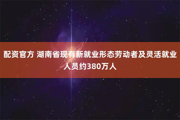 配资官方 湖南省现有新就业形态劳动者及灵活就业人员约380万人